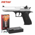 SET Retay Big Fifty LW Chrome-Finish Schreckschuss Pistole 9 mm P.A.K. (P18) + 50 Platzpatronen 9 mm P.A.K.