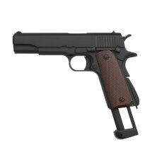 KJ Works M1911 Vollmetall Softair-Co2-Pistole Schwarz/Braun Kaliber 6 mm BB Blowback (P18)