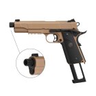 Komplettset KJ Works M1911 MEU TBC Vollmetall Softair-Co2-Pistole Tan Kaliber 6 mm BB Blowback (P18)