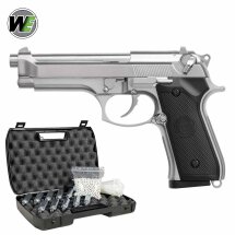 Komplettset WE M9 Vollmetall Softair-Co2-Pistole Silber...