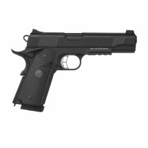 Komplettset KJ Works M1911 MEU Vollmetall Softair-Co2-Pistole Schwarz Kaliber 6 mm BB Blowback (P18)