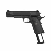 Komplettset KJ Works M1911 MEU Vollmetall Softair-Co2-Pistole Schwarz Kaliber 6 mm BB Blowback (P18)