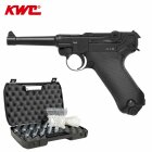 Komplettset KWC P08 Vollmetall Softair-Co2-Pistole Schwarz Kaliber 6 mm BB Blowback (P18)