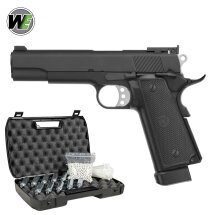 Komplettset WE M1911 A1 Tactical Vollmetall Softair-Co2-Pistole Schwarz Kaliber 6 mm BB Blowback (P18)