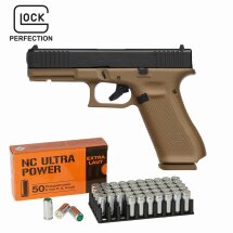 SET Glock 17 Gen5 Schreckschuss Pistole Coyote 9 mm P.A.K. (P18) + 50 Platzpatronen 9 mm P.A.K.