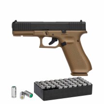 SET Glock 17 Gen5 Schreckschuss Pistole Coyote 9 mm P.A.K. (P18) + 50 Platzpatronen 9 mm P.A.K.