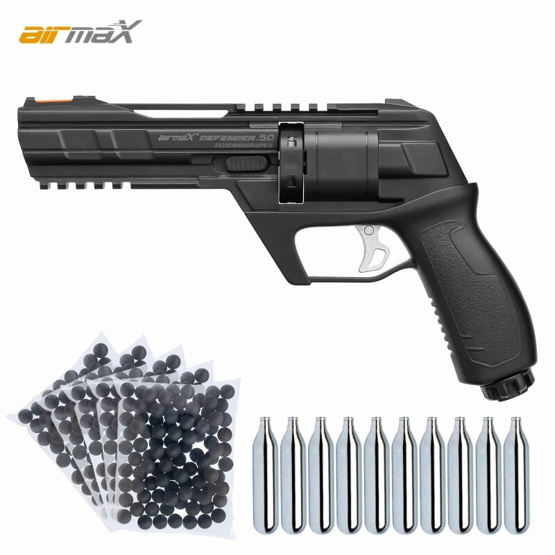 SET AirmaX Defender Co2-Revolver cal .50 Defense Training Marker (P18) + 500 Rubberballs + 10 Co2 Kapseln