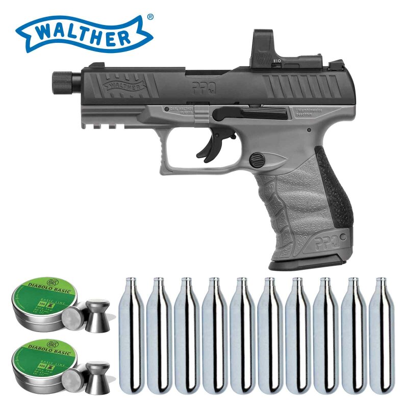 SET Walther PPQ M2 Q4 TAC Combo 4,6" Tungsten Gray - 4,5 mm Diabolo Blowback Co2-Pistole (P18)