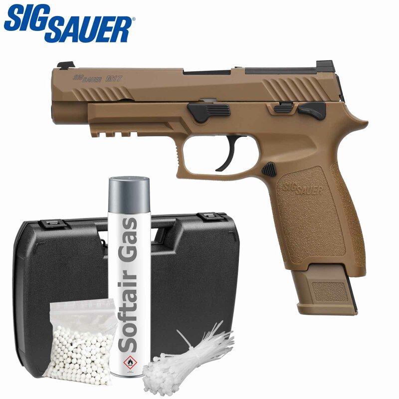 Komplettset Sig Sauer ProForce P320 M17 Softair-Co2-Pistole Tan Kaliber 6 mm BB Gas Blowback (P18)