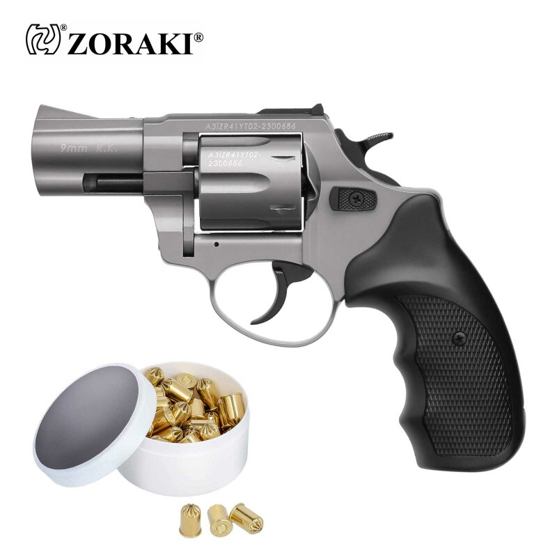 SET Zoraki R1 2,5 Zoll Lauf Schreckschuss Revolver Titan 9 mm R.K. (P18) + 50 Platzpatronen 9 mm R.K.