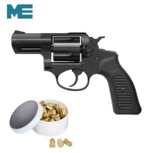 SET ME 38 Compact brüniert Schreckschuss Revolver 9 mm R.K. (P18) + 50 Platzpatronen 9 mm R.K.