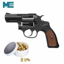 SET ME 38 Compact brüniert mit schwarz/braunem Griff Schreckschuss Revolver 9 mm R.K. (P18) + 50 Platzpatronen 9 mm R.K.