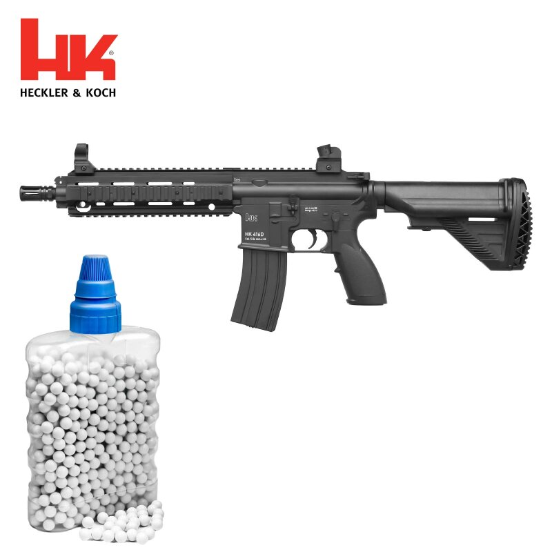 SET Heckler & Koch HK416 D AEG Softair-Gewehr 6 mm BB schwarz (P14) + 800 BBs