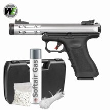 Komplettset WE G-Series Galaxy Softair-Pistole Silber Kaliber 6 mm BB Gas Blowback (P18)