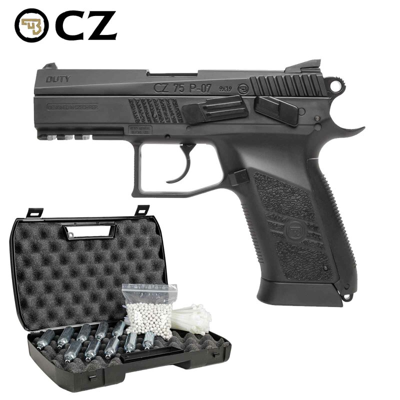 Komplettset CZ 75 P-07 Duty Softair-Co2-Pistole Schwarz Kaliber 6 mm BB Blowback (P18)