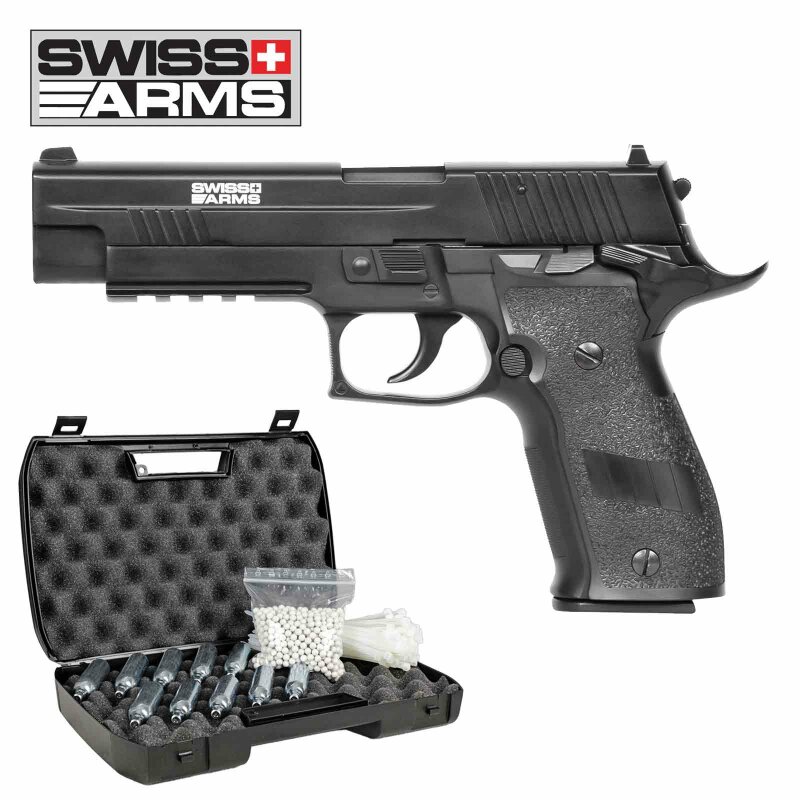 Komplettset Swiss Arms P226 X-Five Softair-Co2-Pistole Schwarz Kaliber 6 mm BB Blowback (P18)
