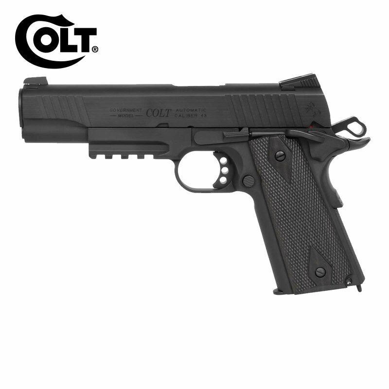 Colt 1911 Railgun Softair-Co2-Pistole Schwarz Kaliber 6 mm BB Blowback (P18)