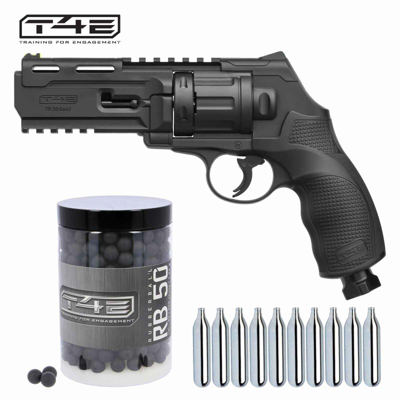 SET T4E Defense Training Marker HDR 50 (TR 50) Gen2 Revolver Co2 cal .50 - 7,5 Joule (P18) + Rubberballs RB 50 - 500 Stück