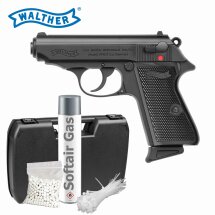 Komplettset Walther PPK/S Softair-Pistole Schwarz Kaliber 6 mm BB Gas Blowback (P18)