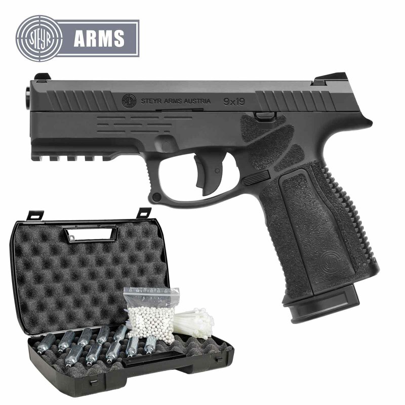 Komplettset Steyr L9-A2 Softair-Co2-Pistole Schwarz Kaliber 6 mm BB Blowback (P18)