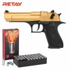 SET Retay Big Fifty LW Gold Schreckschuss Pistole 9 mm P.A.K. (P18) + 50 Platzpatronen 9 mm P.A.K.