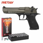 SET Retay Big Fifty LW Oliv Schreckschuss Pistole 9 mm P.A.K. (P18) + 50 Platzpatronen 9 mm P.A.K.