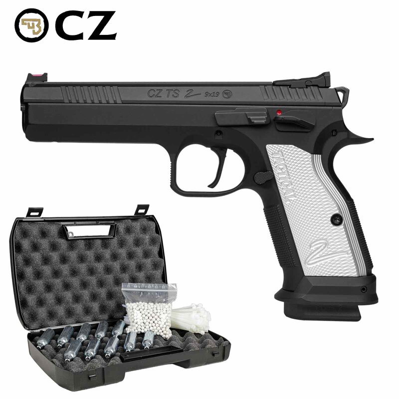 Komplettset CZ TS 2 Softair-Co2-Pistole Silver Kaliber 6 mm BB Blowback (P18)