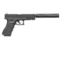 Glock 17  mit Laufgewinde Co2-Pistole Kaliber 4,5 mm Stahl BB / Diabolo Blowback (P18) + Schalldämpfer