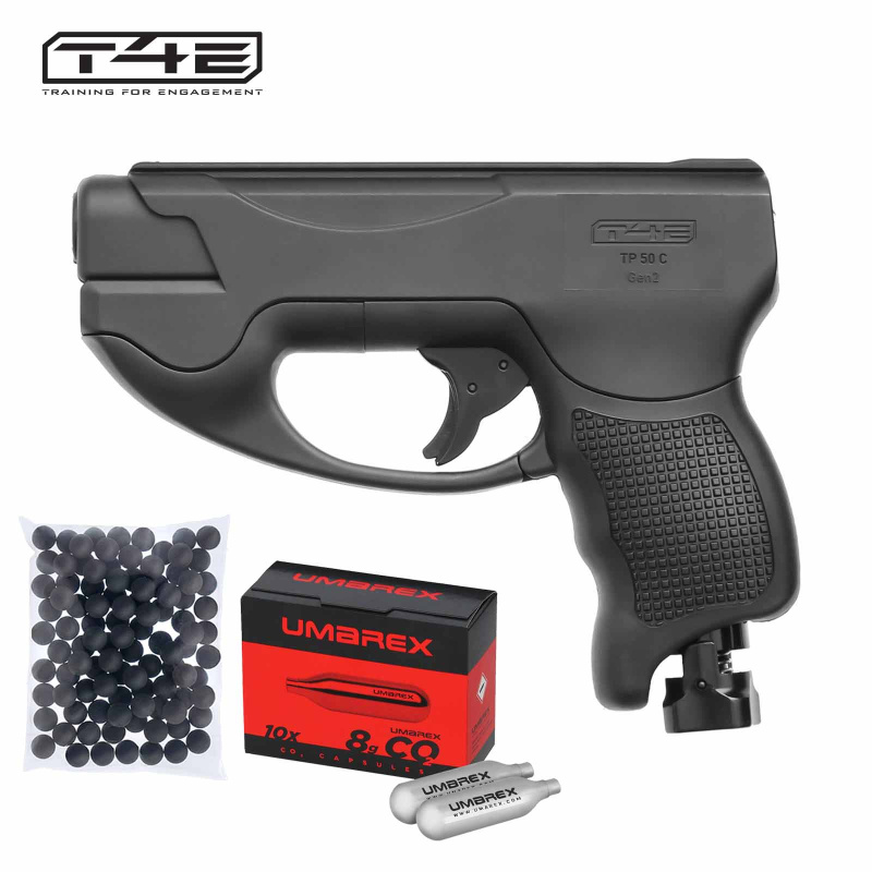 T4E TP 50 Compact  Gen2 Co2-Pistole cal .50 Defense Training Marker (P18) + Co2 Kapseln + 100 Rubberballs
