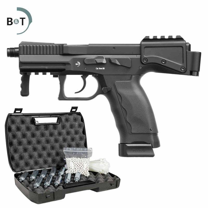 Komplettset B&T USW A1 Softair-Co2-Pistole Schwarz Kaliber 6 mm BB Blowback (P18)
