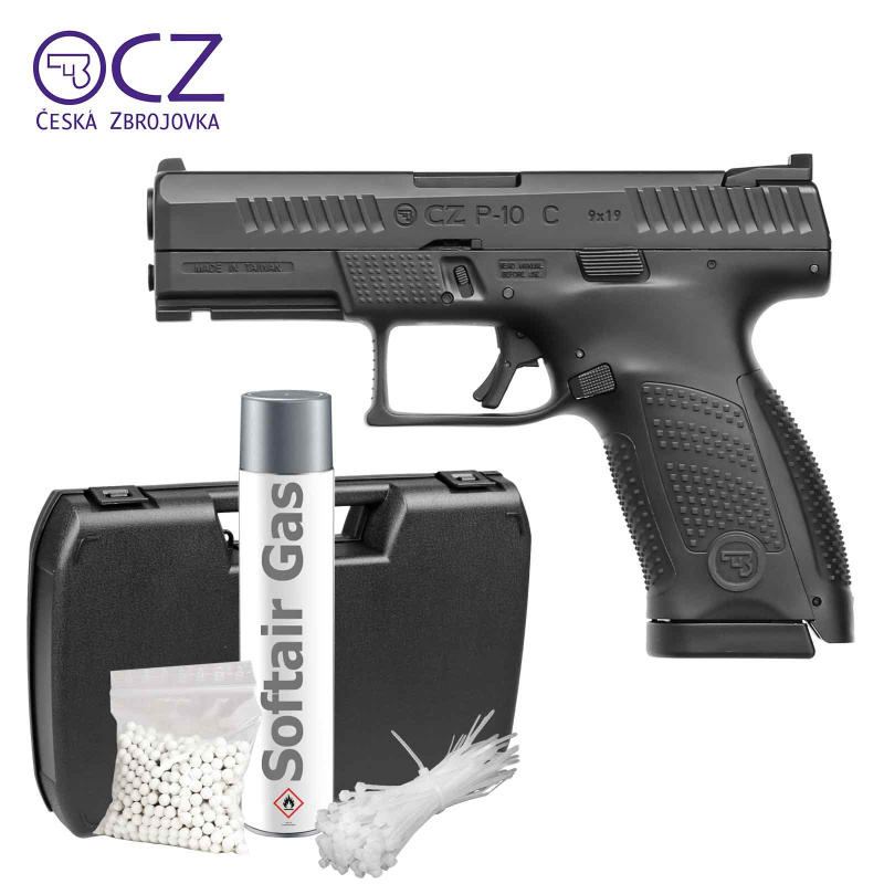 Komplettset CZ P-10C Schwarz Softair-Pistole Schwarz Kaliber 6 mm BB Gas Blowback (P18)