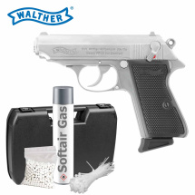 Komplettset Walther PPK/S Softair-Pistole Silber Kaliber...