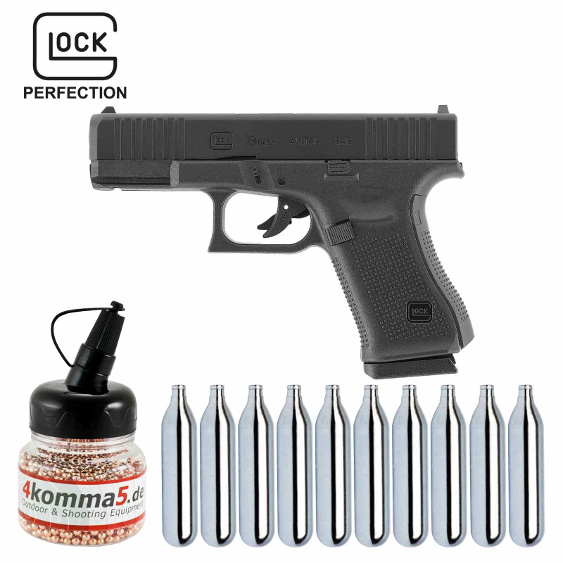 SET Umarex Glock 19 Gen5 Schwarz Co2-Pistole Kaliber 4,5 mm Stahl BB (P18)