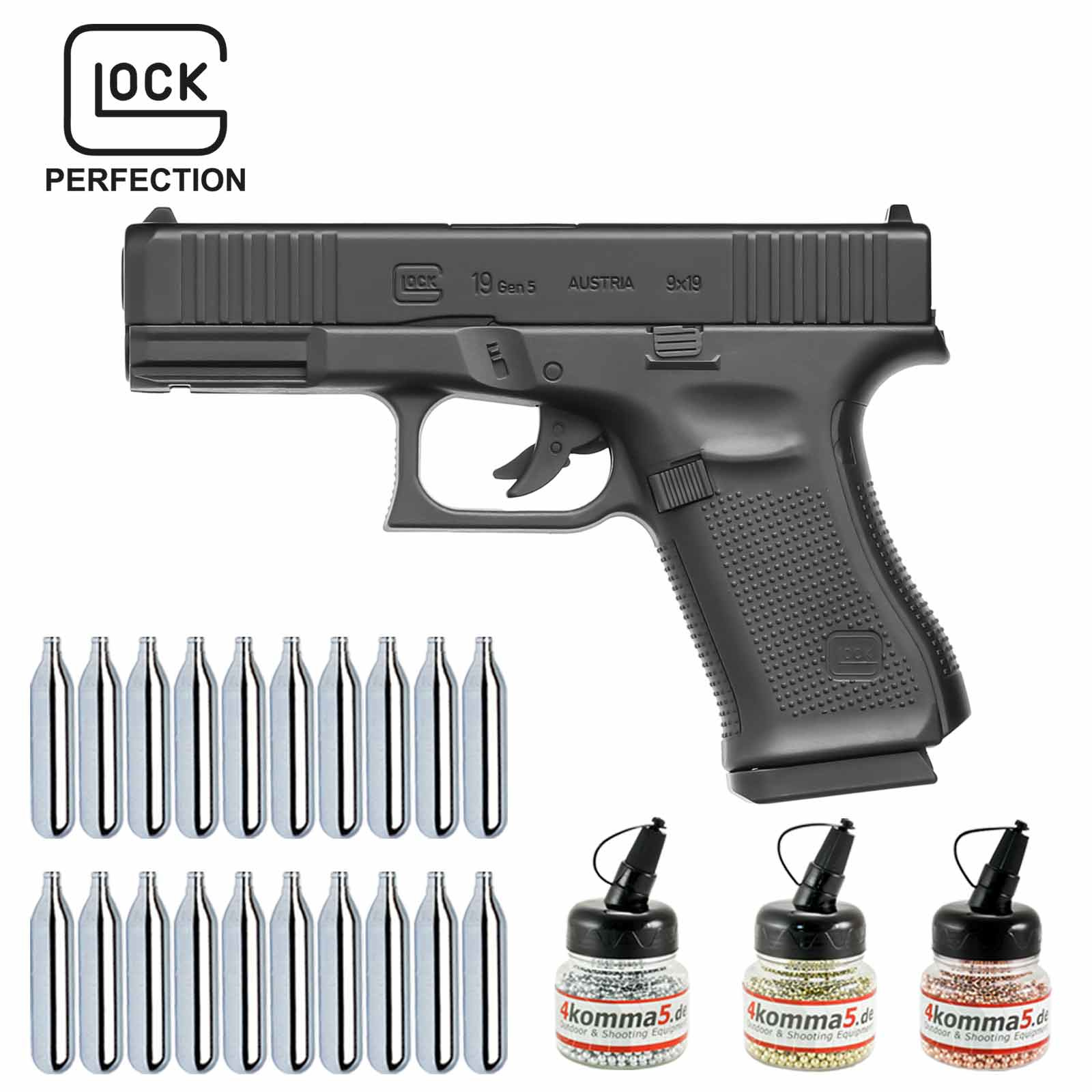 Superset Umarex Glock 19 Gen5 Schwarz Co2-Pistole Kaliber 4,5 mm Stahl BB (P18)