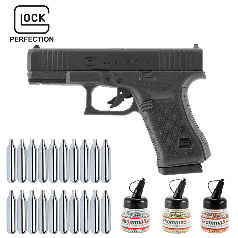 Superset Umarex Glock 19 Gen5 Schwarz Co2-Pistole Kaliber 4,5 mm Stahl BB (P18)