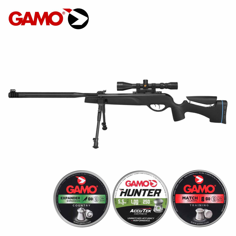 SET Gamo Luftgewehr HPA MI Maxxim Kaliber 5,5 mm Diabolo (P18) + 3-9x40 WR Zielfernrohr + Zweibein + 750 Diabolos
