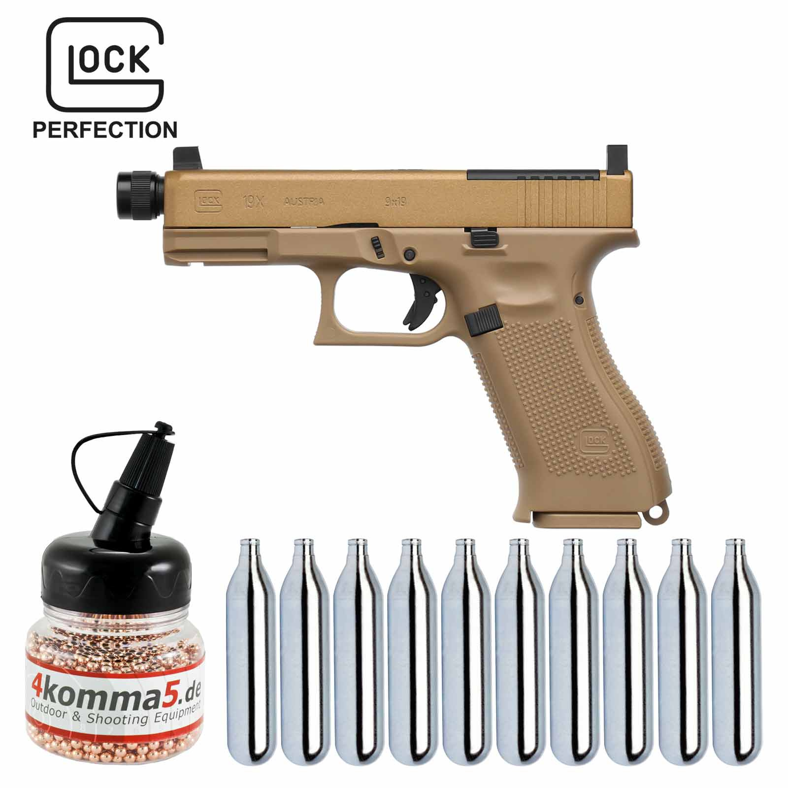 SET Umarex Glock 19X MOS Co2-Pistole Coyote Kaliber 4,5 mm Stahl BB (P18)