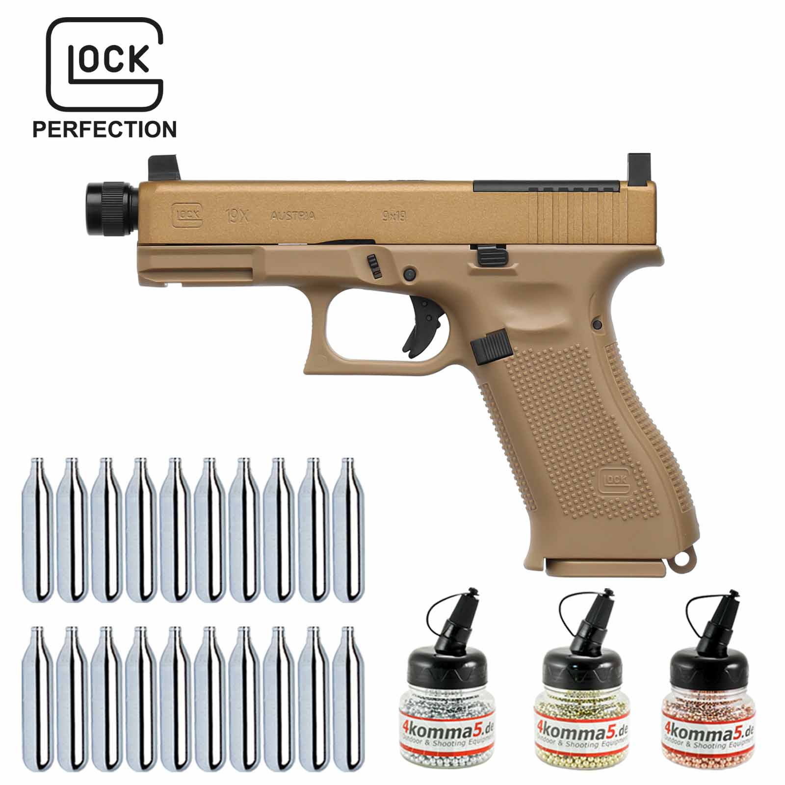 Superset Umarex Glock 19X MOS Co2-Pistole Coyote Kaliber 4,5 mm Stahl BB (P18)