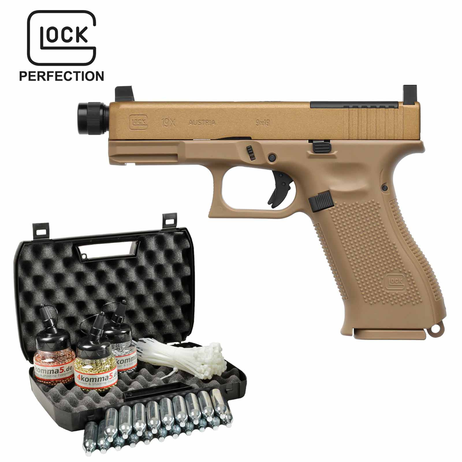Kofferset Umarex Glock 19X MOS Co2-Pistole Coyote Kaliber 4,5 mm Stahl BB (P18)