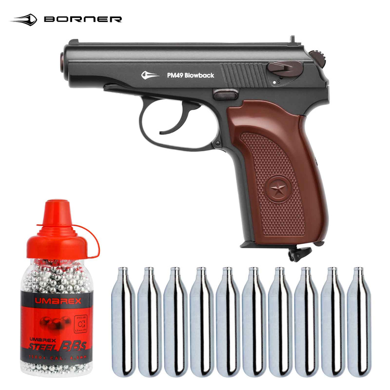 SET Borner PM49 Co2 Pistole 4,5 mm BB Blowback (P18)
