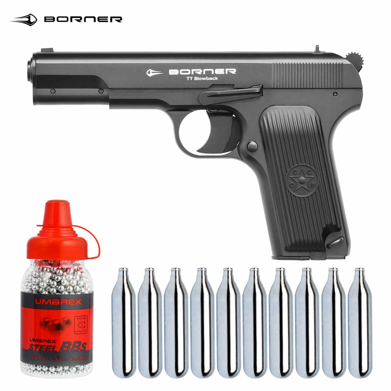 SET Borner TT Co2 Pistole 4,5 mm BB Blowback (P18)
