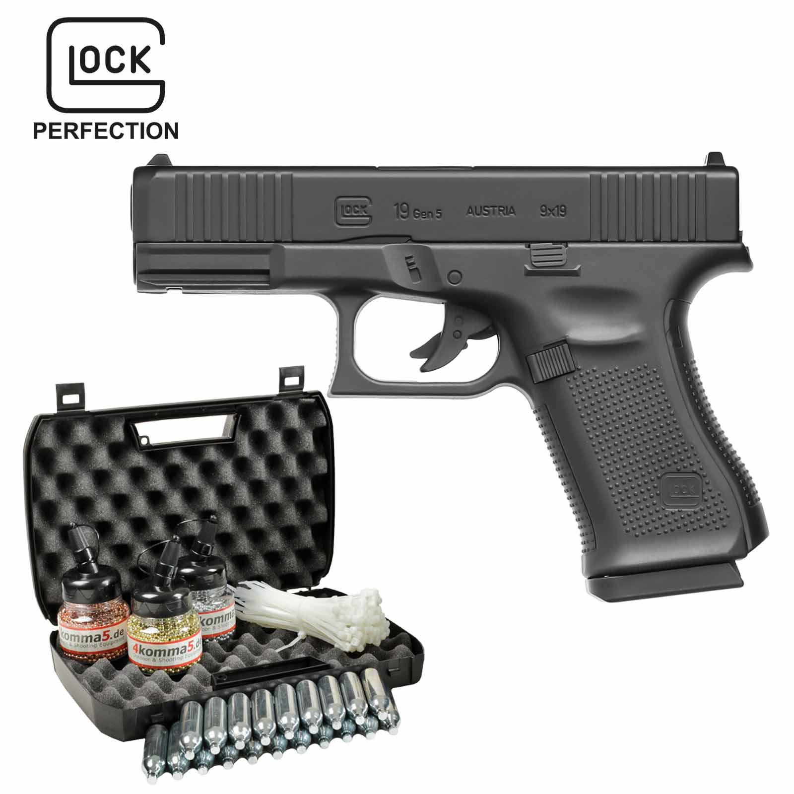 Kofferset Umarex Glock 19 Gen5 Schwarz Co2-Pistole Kaliber 4,5 mm Stahl BB (P18)