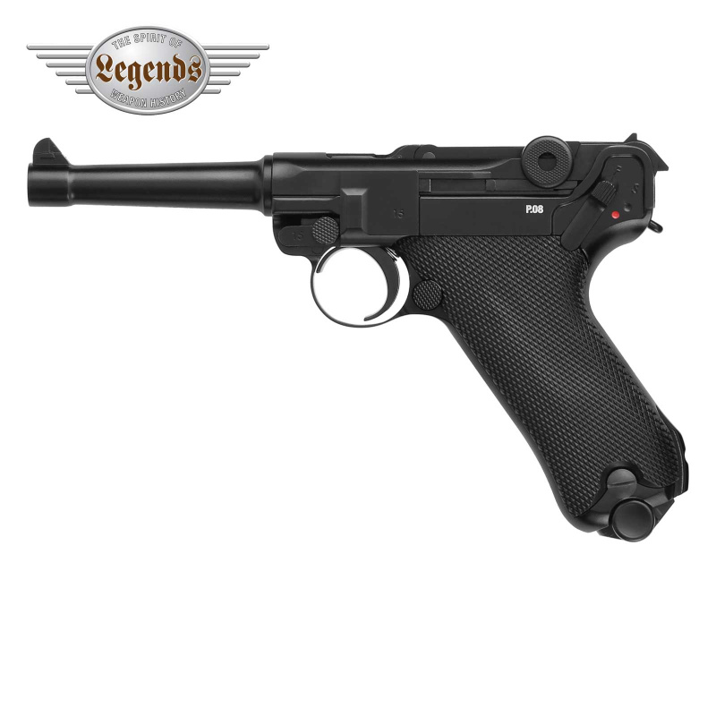 Modell II. Wahl - Umarex Legends Pistole P08 - 4,5 mm Stahl BB Co2-Pistole in Metallausführung mit Blowback (P18)