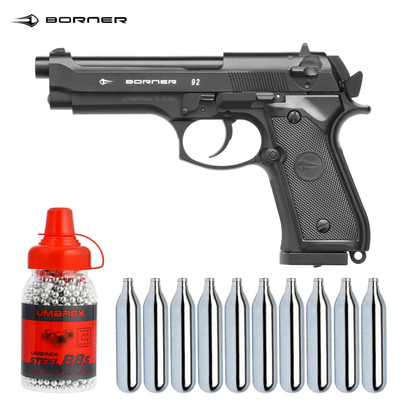 SET Borner 92 Co2 Pistole 4,5 mm BB / Diabolo Blowback (P18)