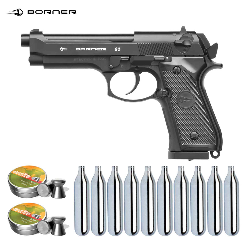 SET Borner 92 Co2 Pistole 4,5 mm BB / Diabolo Blowback (P18)