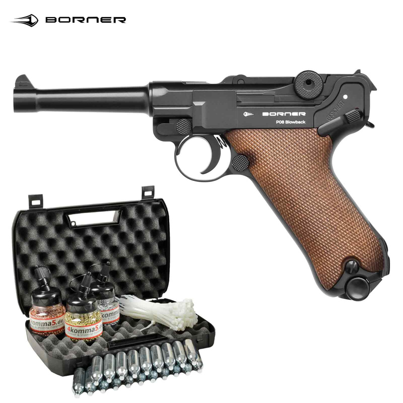 Kofferset Borner P08 Co2 Pistole 4,5 mm BB Blowback (P18)