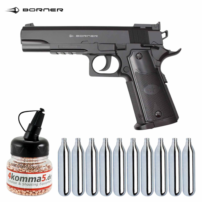 SET Borner 1911 Co2 Pistole Polymer 4,5 mm BB (P18)