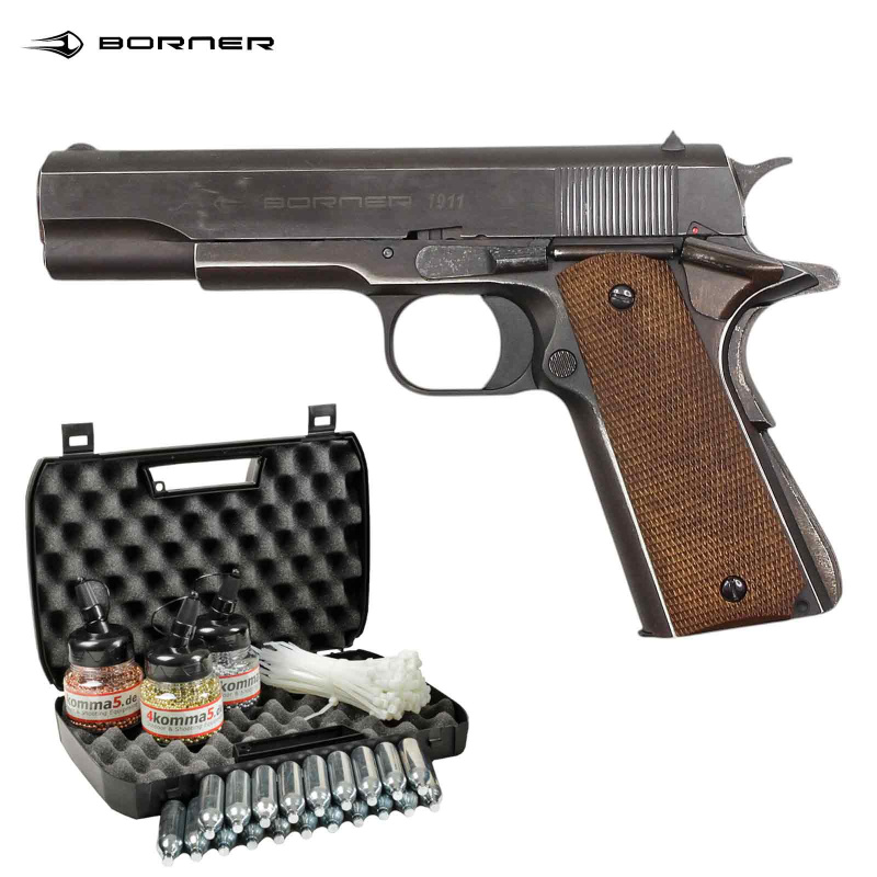 Kofferset Borner 1911 Co2 Pistole Vollmetall Blowback 4,5 mm BB (P18)