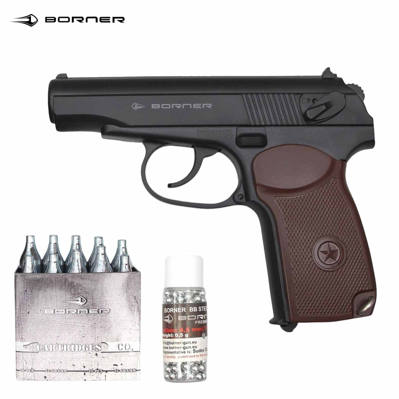 Pistolenset Borner PM1 Co2 Pistole 4,5 mm BB (P18)