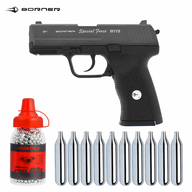 SET Borner Spezial Force W118 Co2 Pistole 4,5 mm BB (P18)